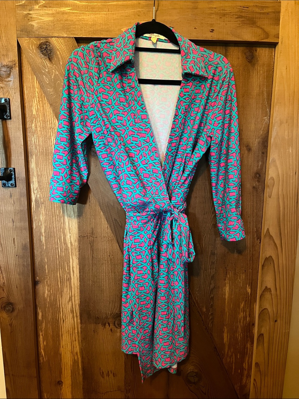 Aryeh Pink and Teal Geometric Wrap Dress